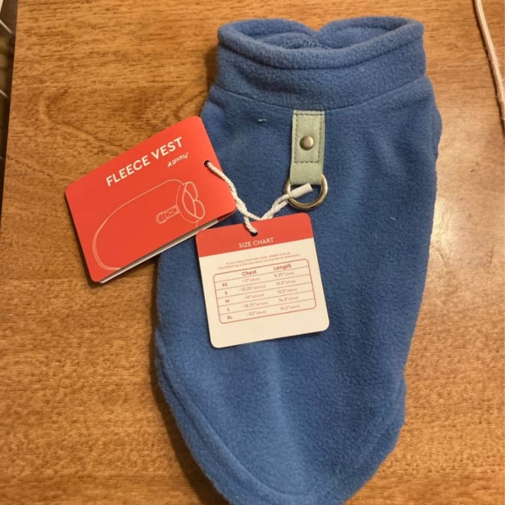 Blue Fleece Dog Vest Size XSMALL